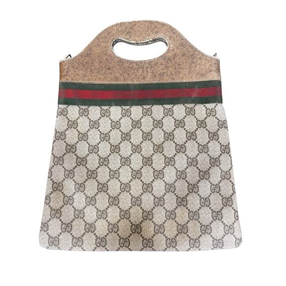 Gucci Vintage Monogram Web Top Handle Bag 1960's Leather Coated Canvas - Picture 1 of 14